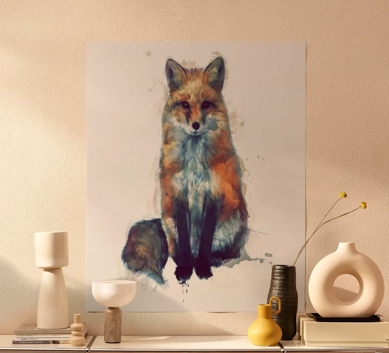 illustrazione di amy hamilton seduta espressione di volpe poster con telaio in plastica da kbm store