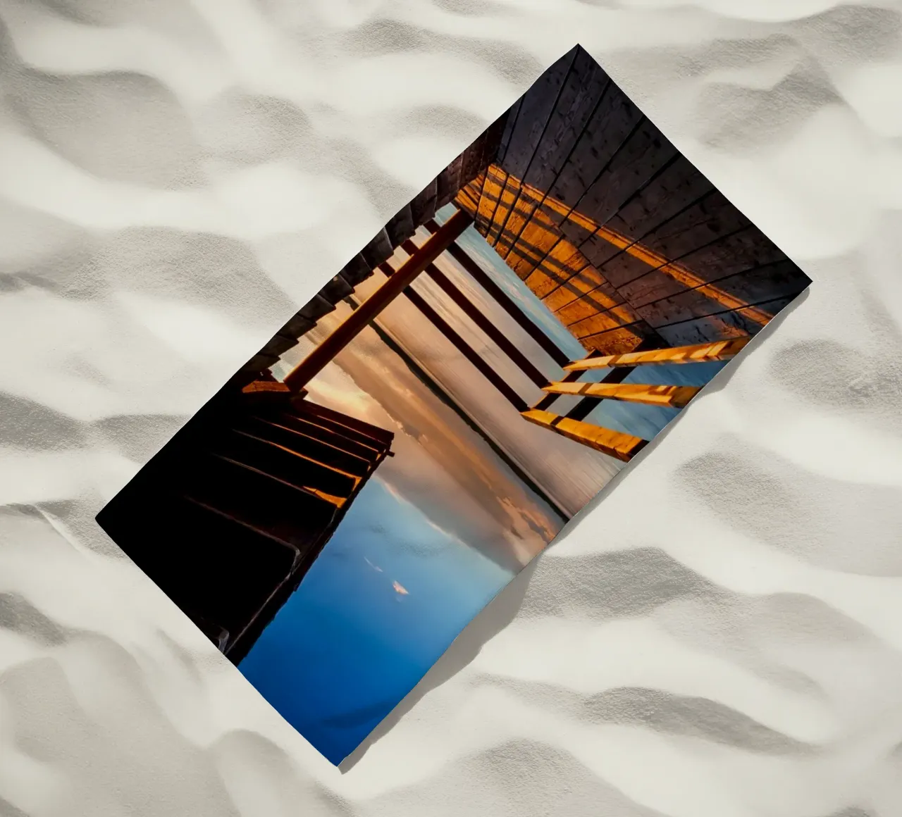 Sunset at the Chiemsee boathouse in Bavaria beach towel by 5ecken