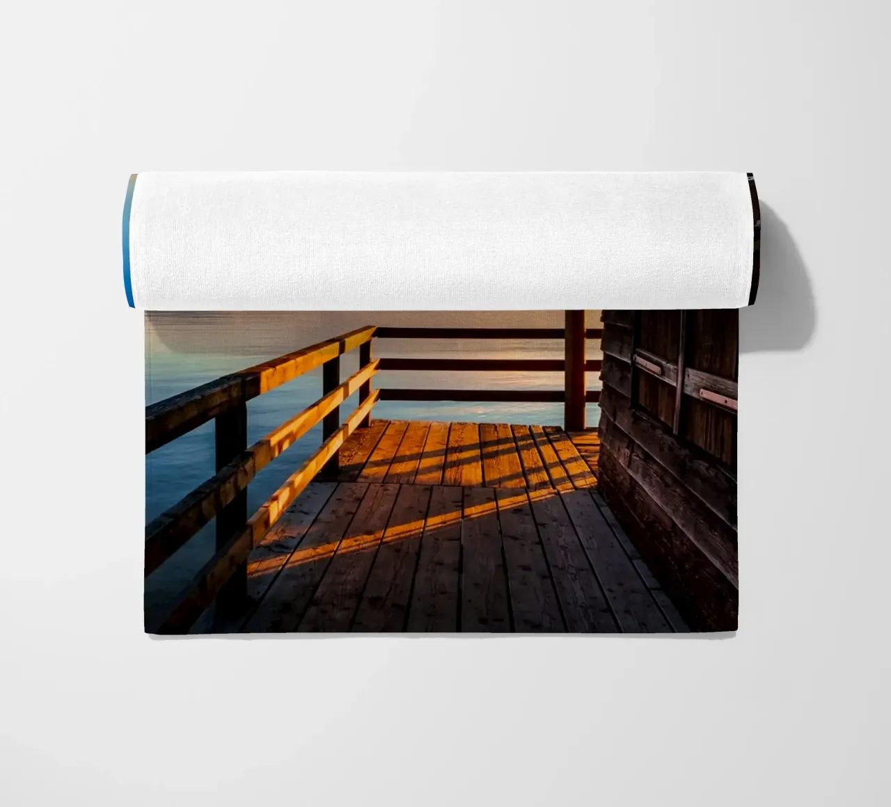 Sunset at the Chiemsee boathouse in Bavaria beach towel by 5ecken