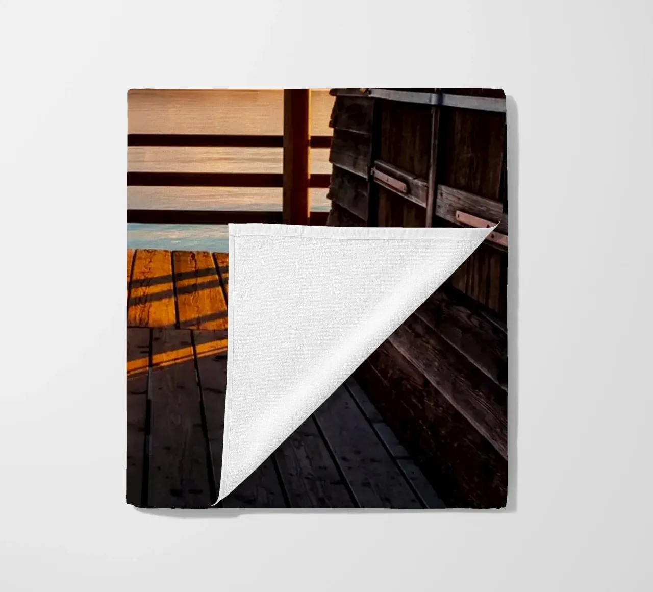 Sunset at the Chiemsee boathouse in Bavaria beach towel by 5ecken