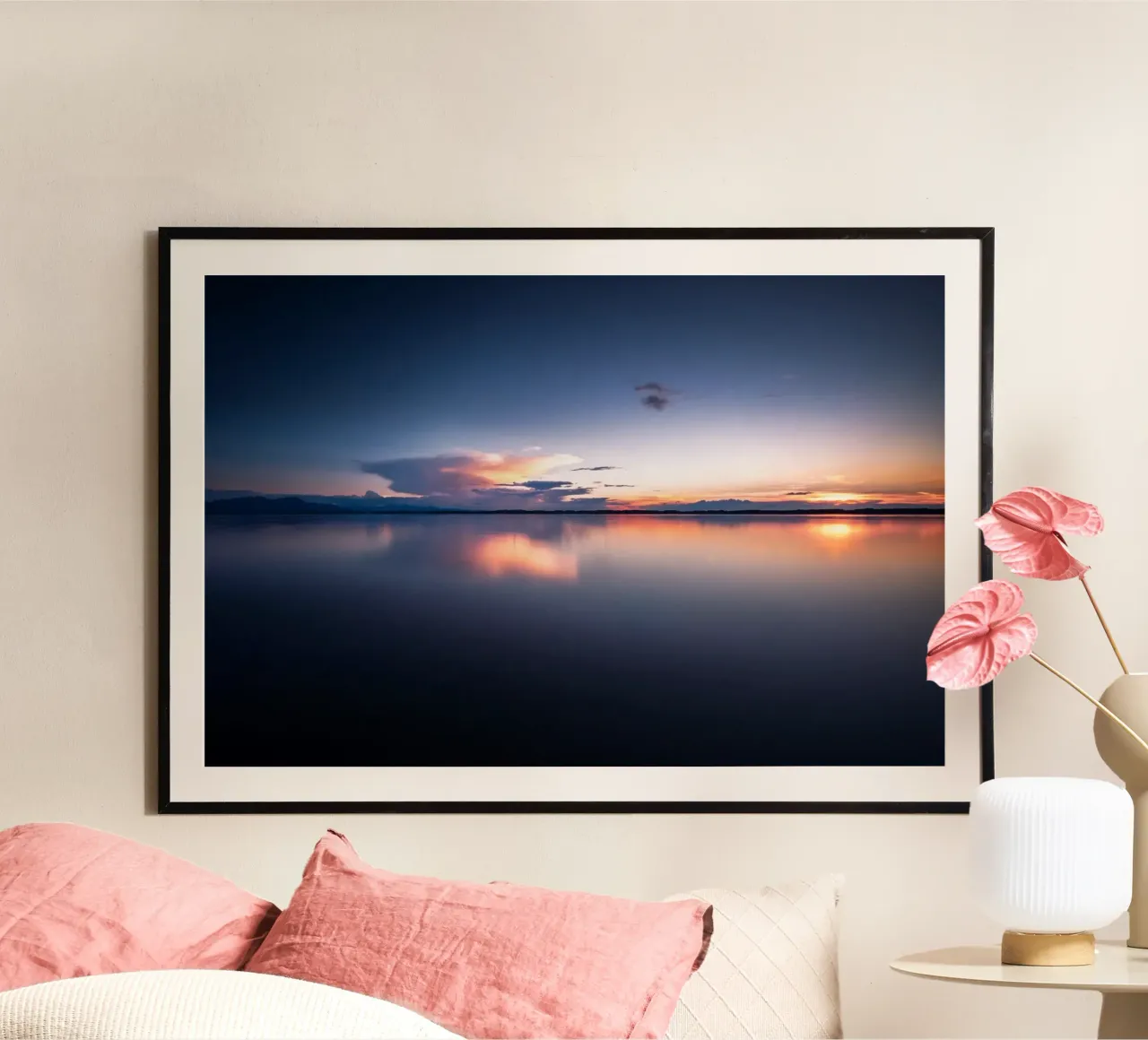 Atmosfera serale sul lago Chiemsee in Baviera carta hahnemühle da 5ecken