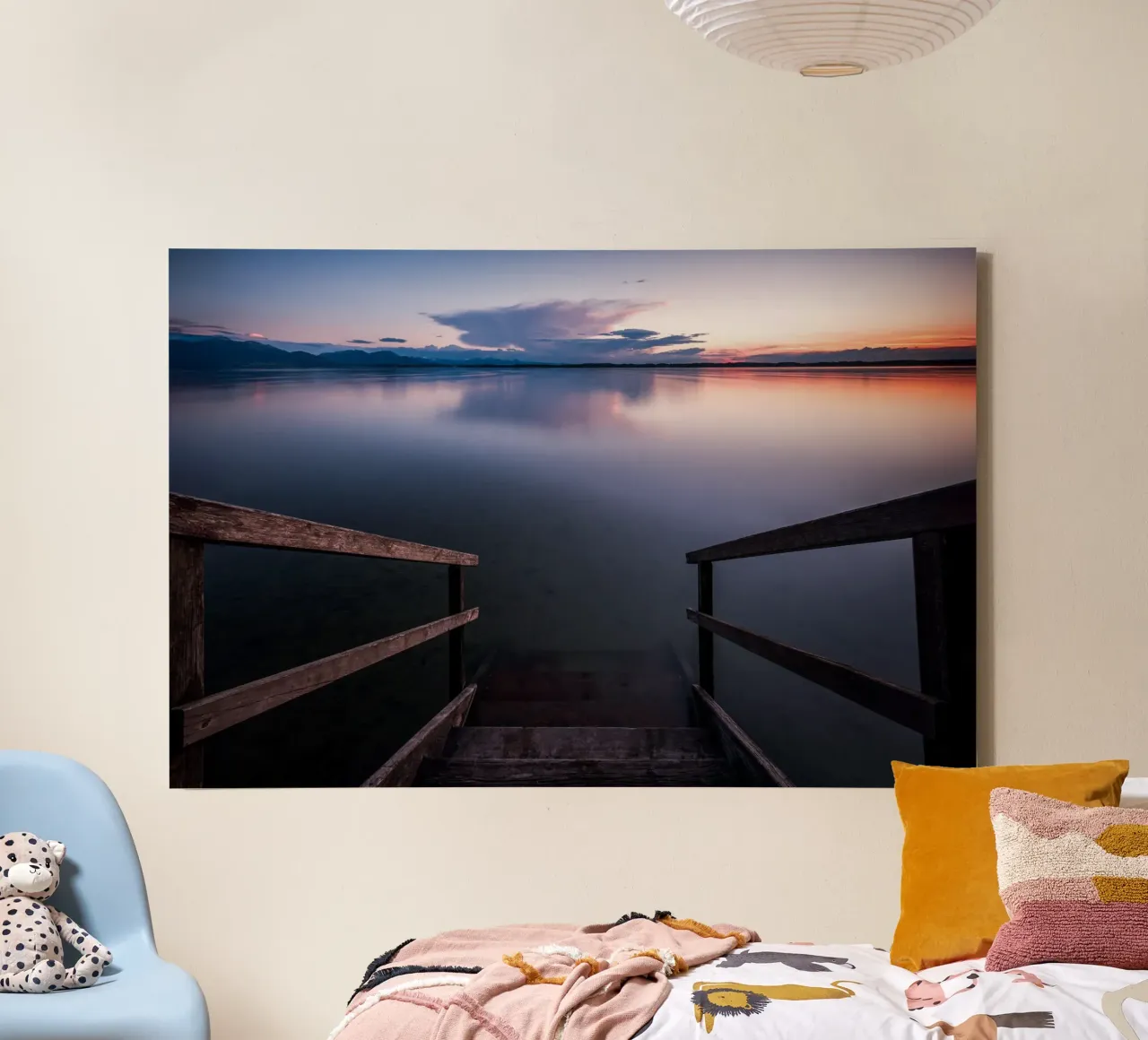 Swimming and relaxing in the evening in Chiemsee, Bavaria canvas with Floater frame by 5ecken
