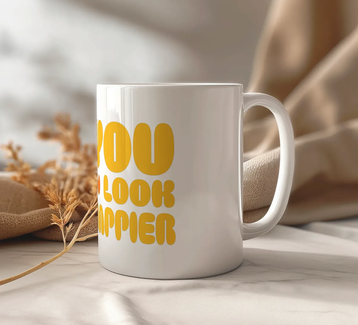 happier ceramic mug by be.