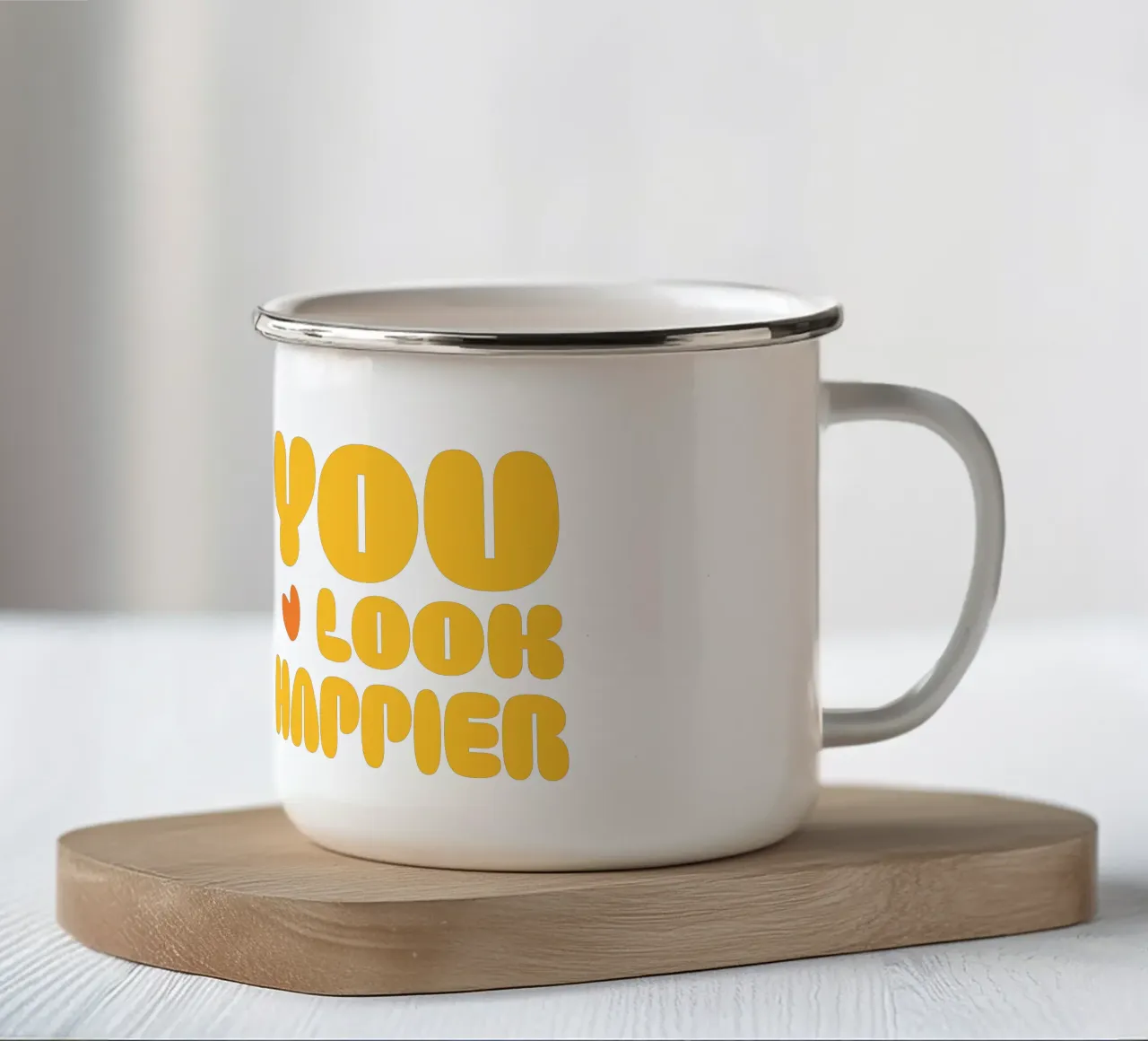 happier taza de esmalte de be.