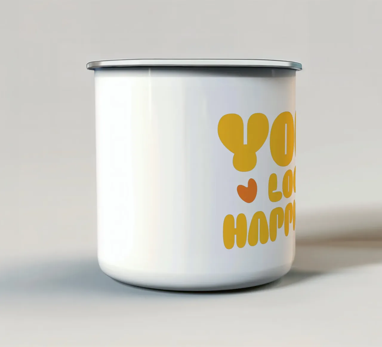 happier taza de esmalte de be.