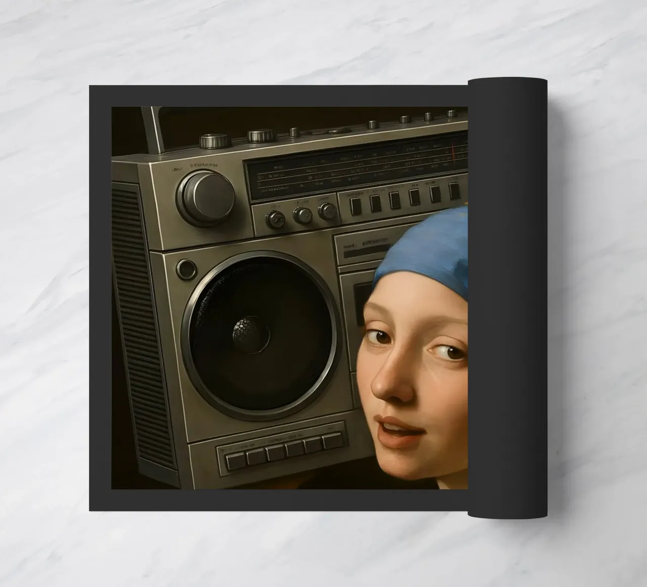 RAGAZZA CON ORECCHINO DI PERLA CHE TIENE IN MANO UN BLASTER DA GHETTO zerbino da ARTOMATIC