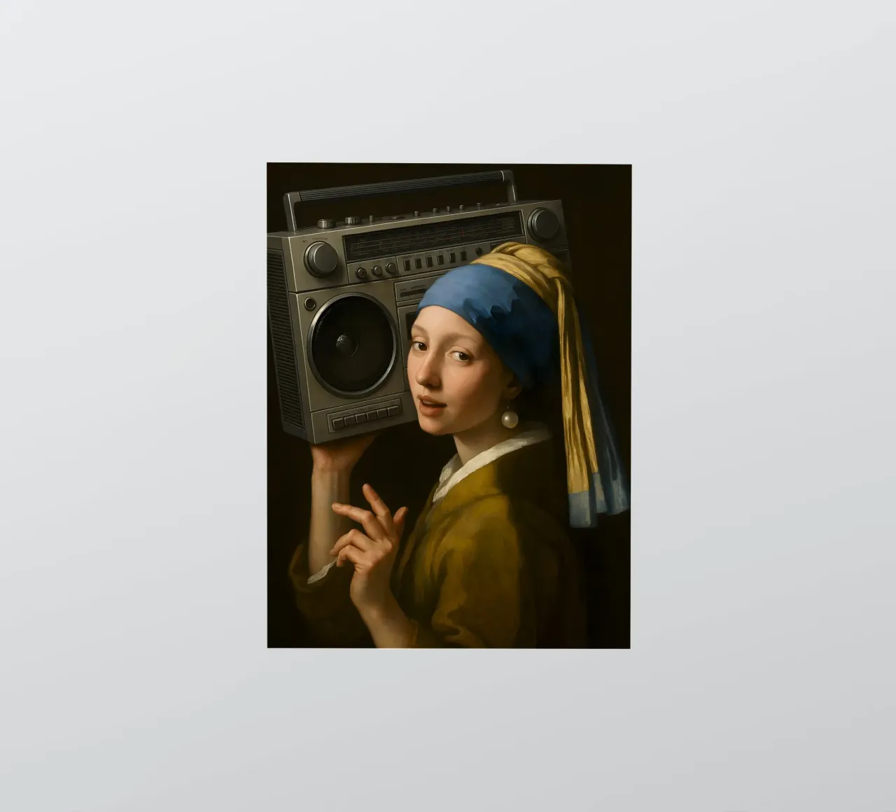 FILLE AVEC UNE BOUCLE D'OREILLE EN PERLE TENANT UN GHETTO BLASTER autocollant de ARTOMATIC