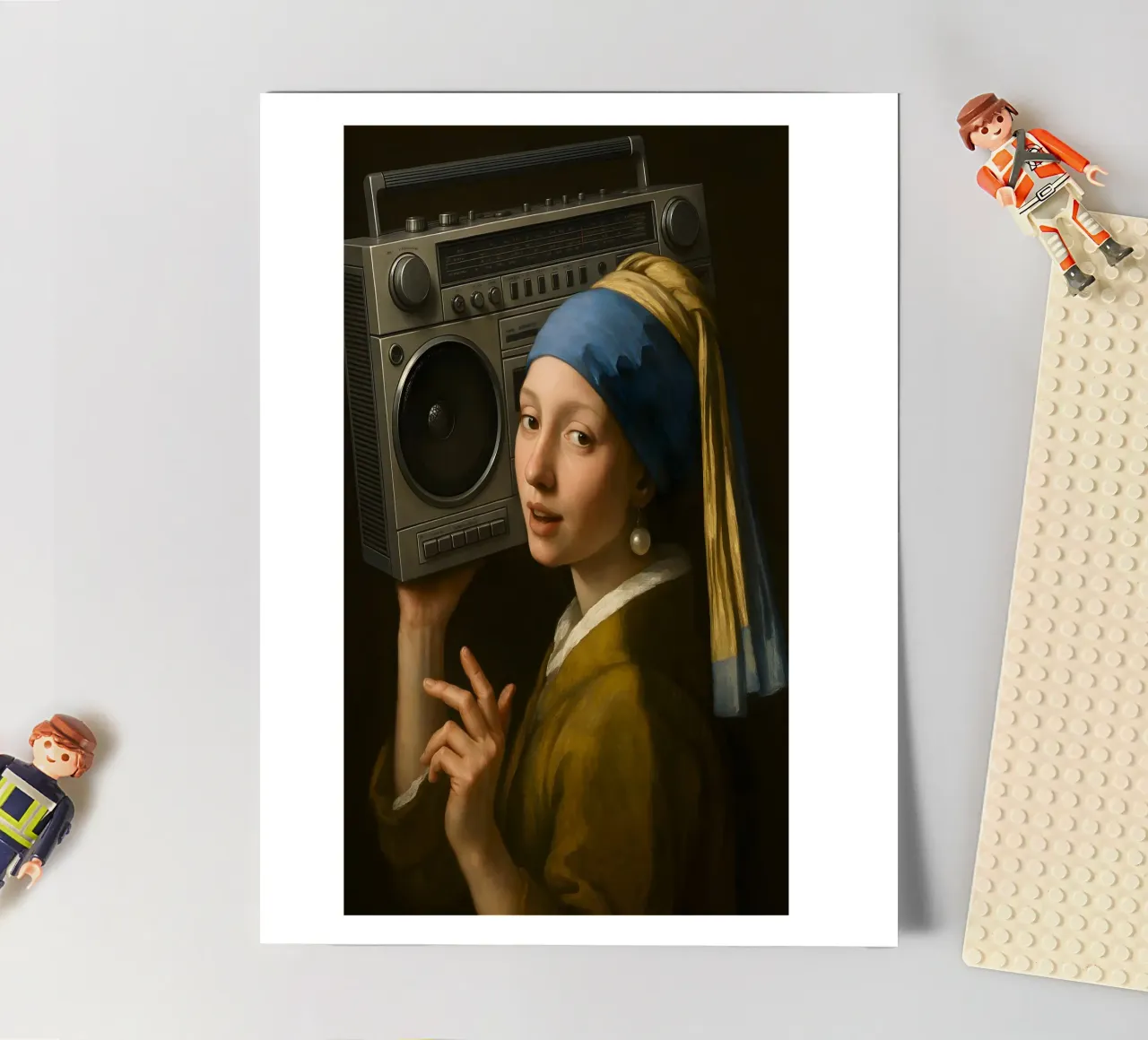 MÄDCHEN MIT PERLENOHRRING HÄLT GHETTOBLASTER Stickerbogen von ARTOMATIC