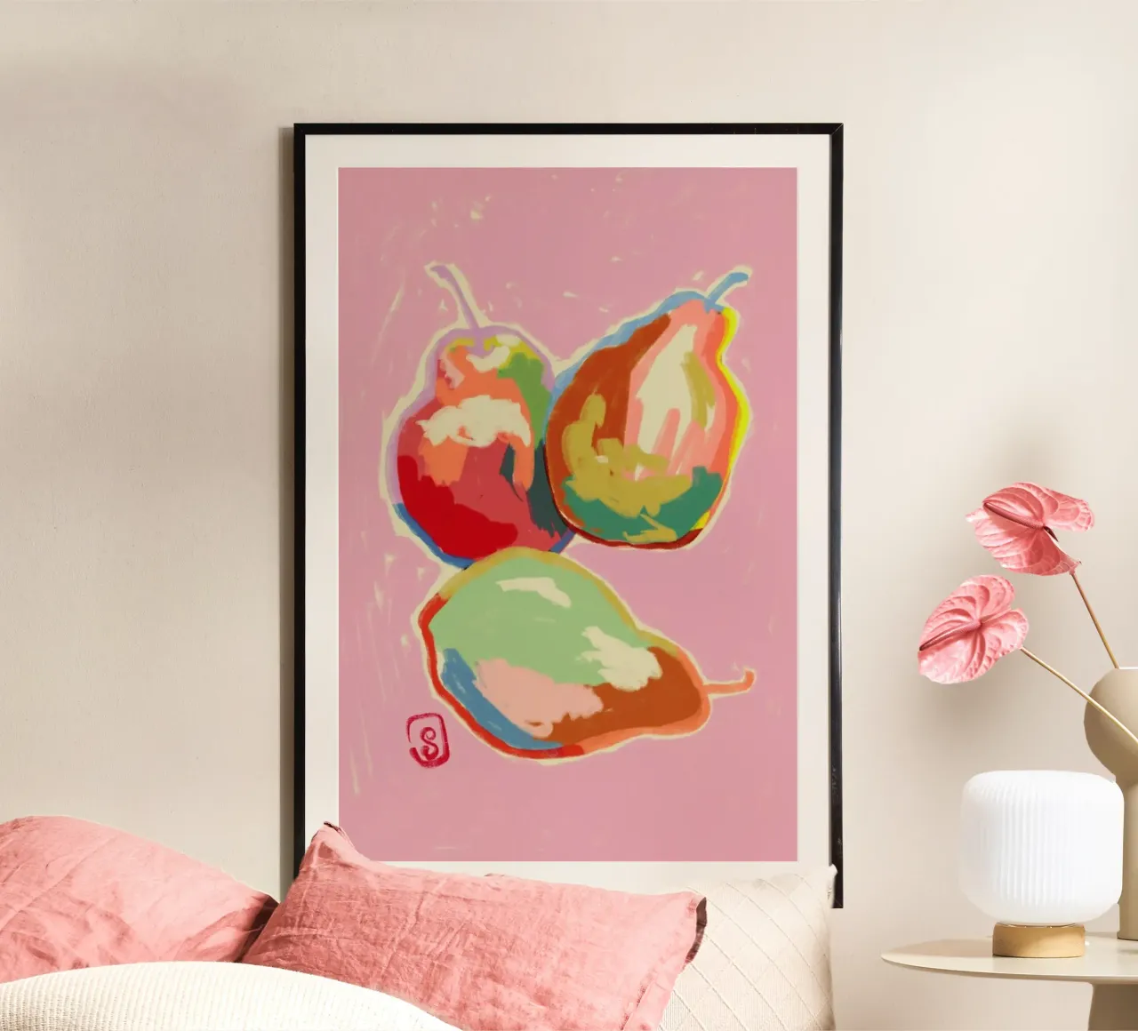 Perfect Pears poster con telaio in alluminio da Sandra Poliakov