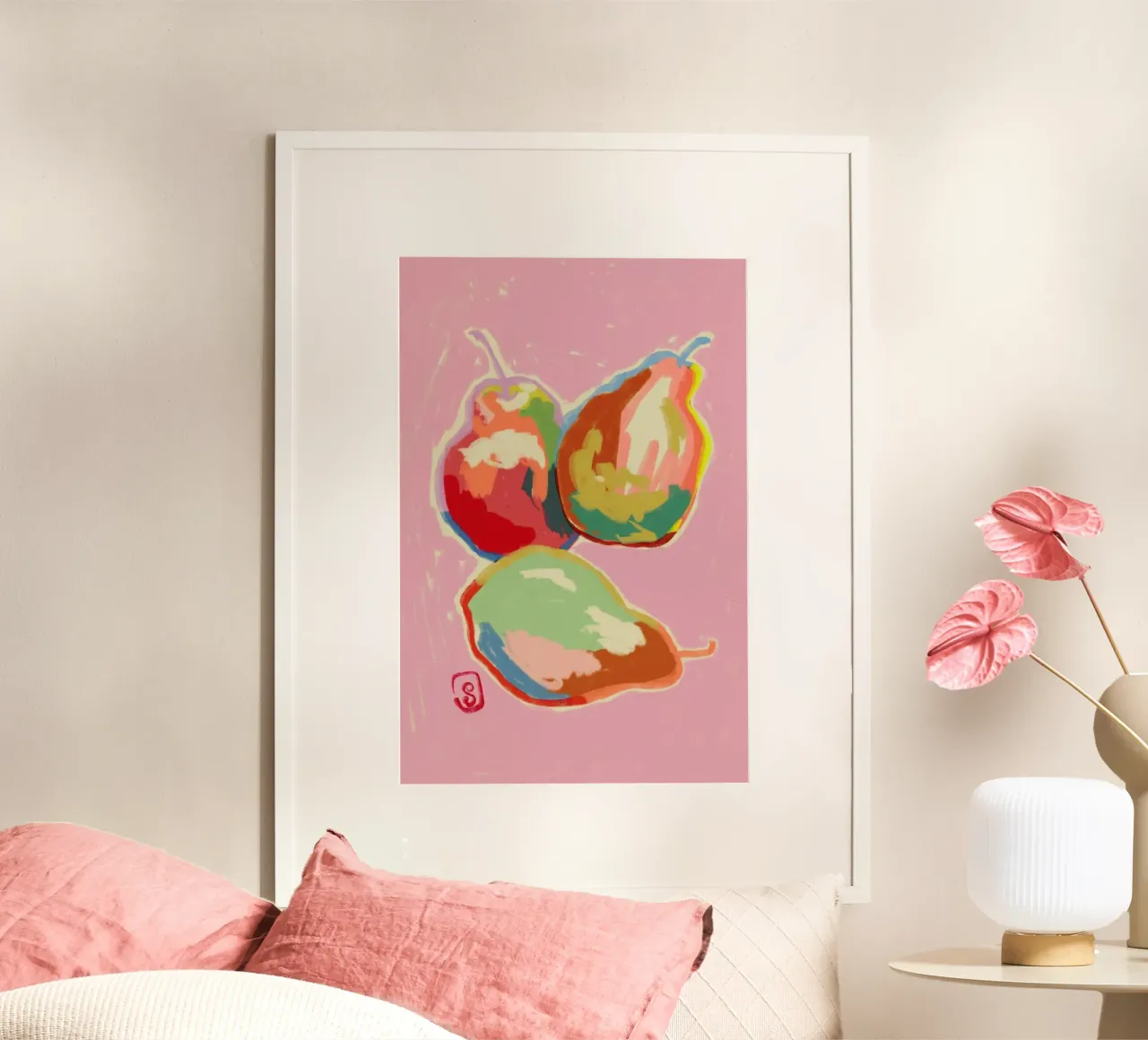 Perfect Pears poster con telaio in alluminio da Sandra Poliakov
