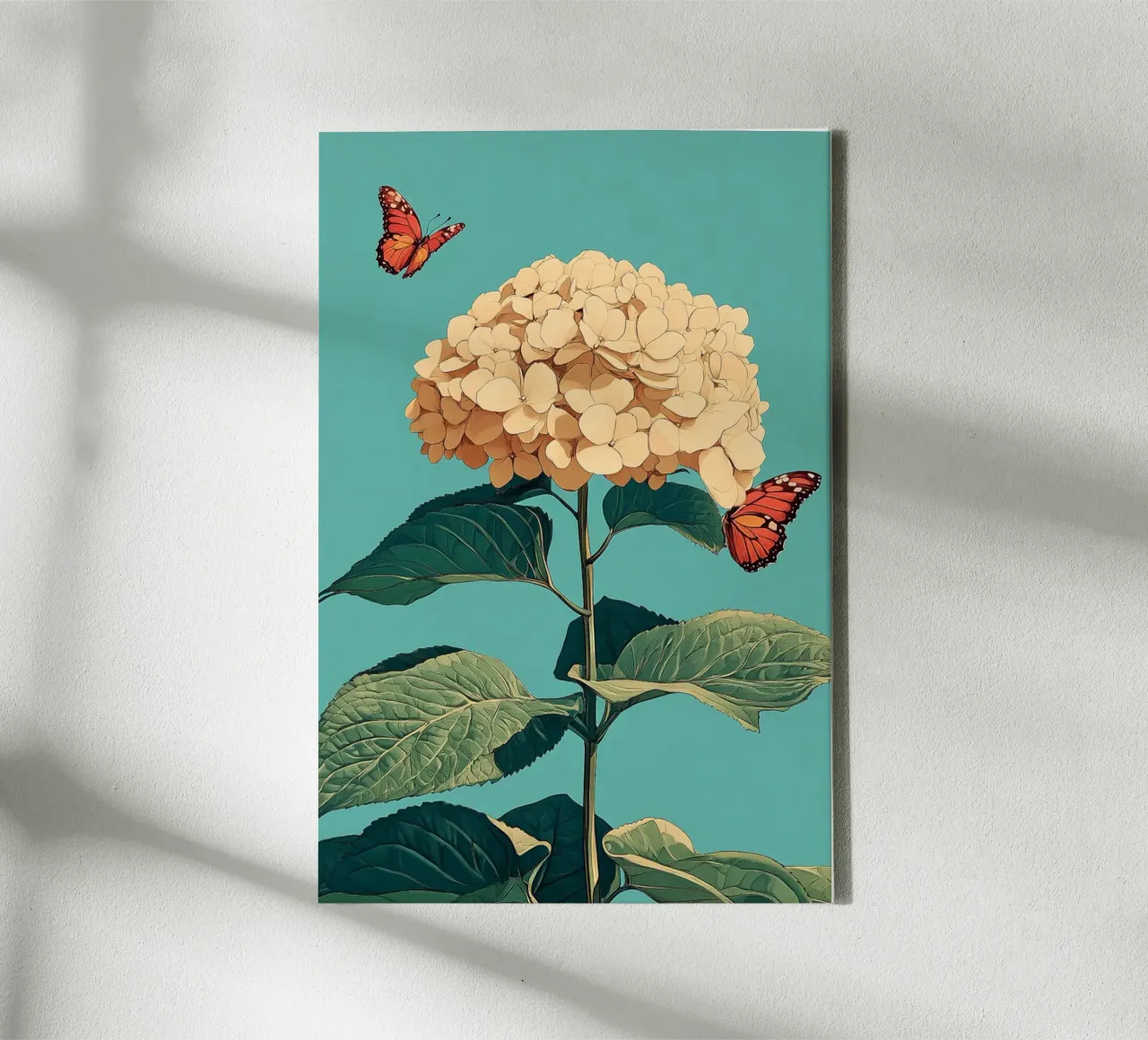Hydrangea with butterflies canvas with Floater frame by Digital Naive