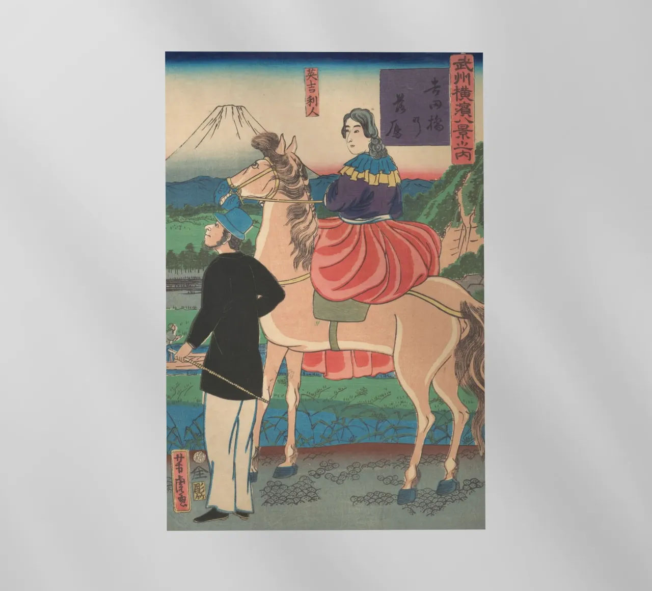 Utagawa Yoshitora - Oche in discesa al ponte Yoshida pellicola backlit da Wirla