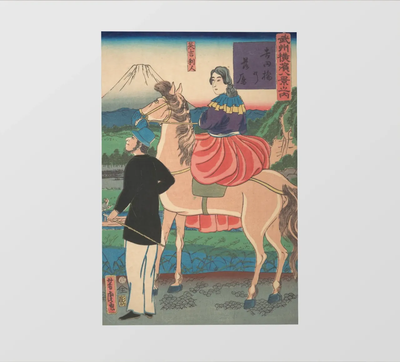Utagawa Yoshitora - Oche in discesa al ponte Yoshida pellicola backlit da Wirla