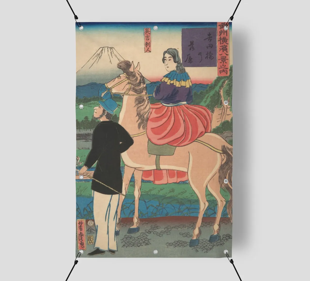 Utagawa Yoshitora - Oche in discesa al ponte Yoshida telo in pvc da Wirla