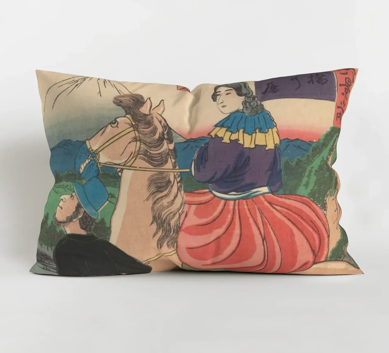 Utagawa Yoshitora - Oche in discesa al ponte Yoshida cuscino da Wirla