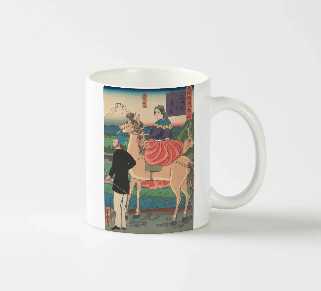 Utagawa Yoshitora - Oche in discesa al ponte Yoshida tazza in ceramica da Wirla