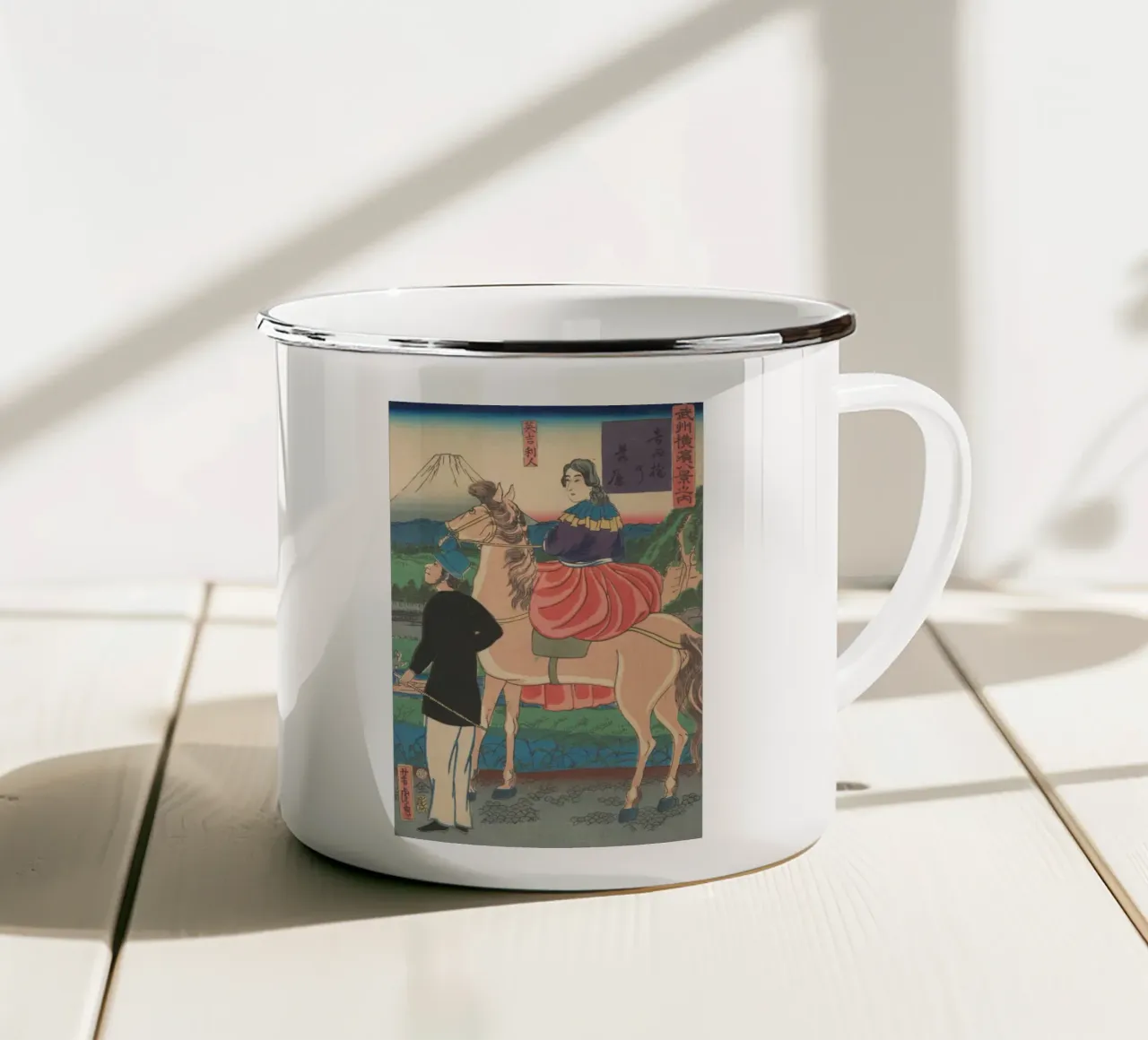 Utagawa Yoshitora - Oche in discesa al ponte Yoshida tazza in smalto da Wirla