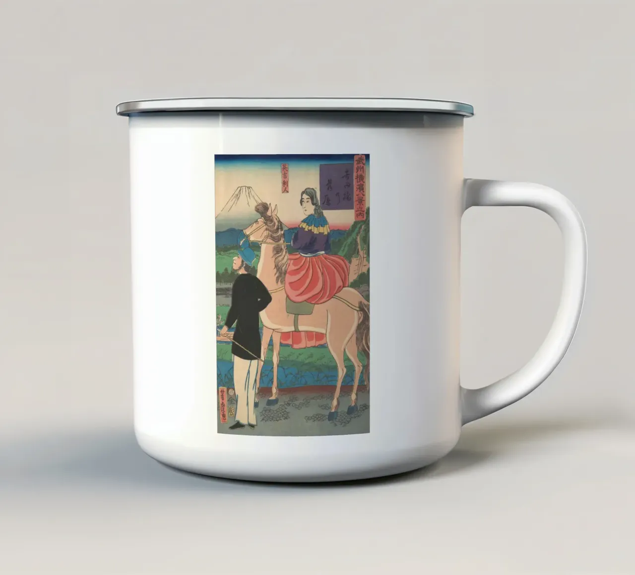 Utagawa Yoshitora - Oche in discesa al ponte Yoshida tazza in smalto da Wirla