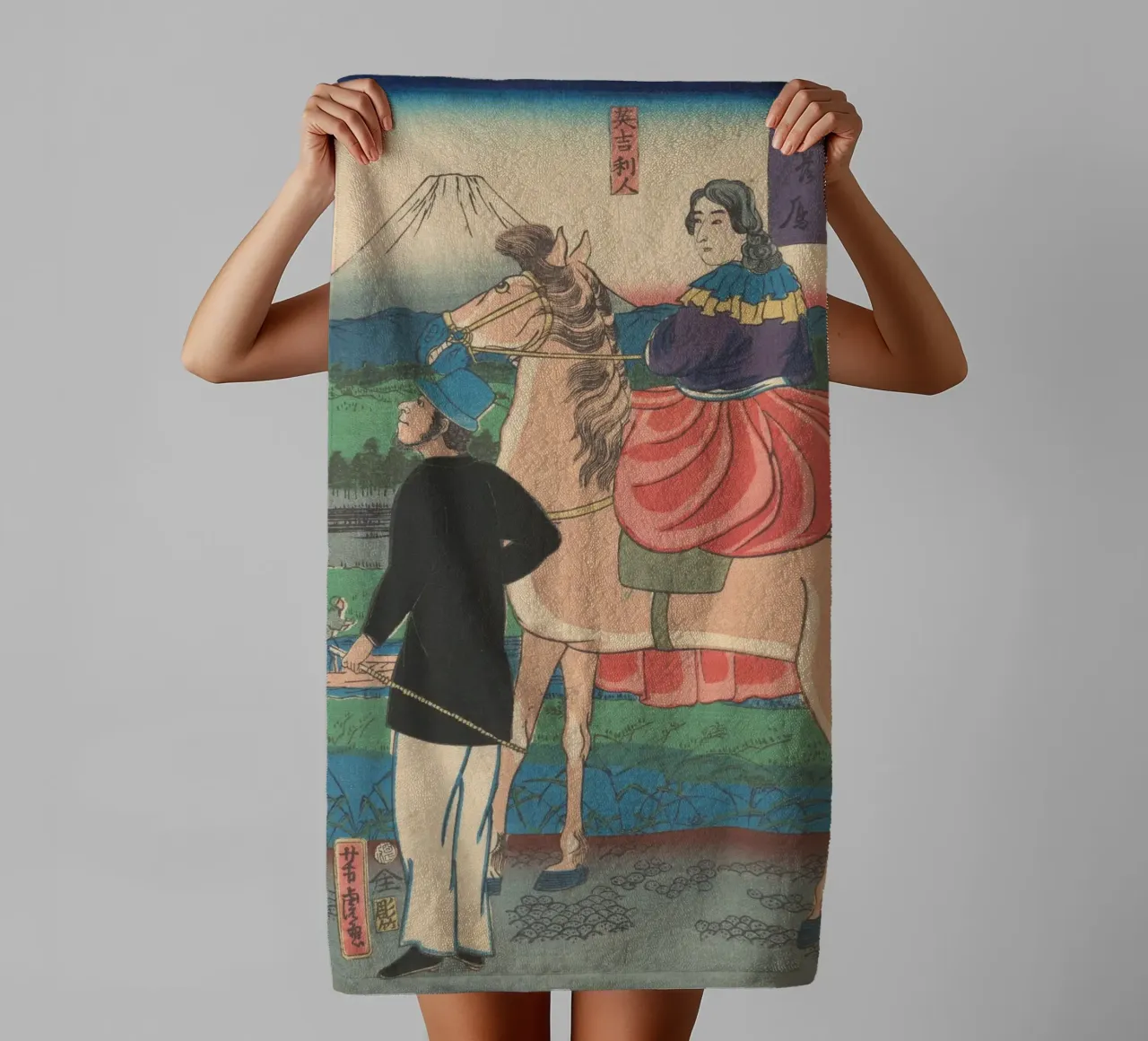 Utagawa Yoshitora - Oche in discesa al ponte Yoshida asciugamano da bagno da Wirla
