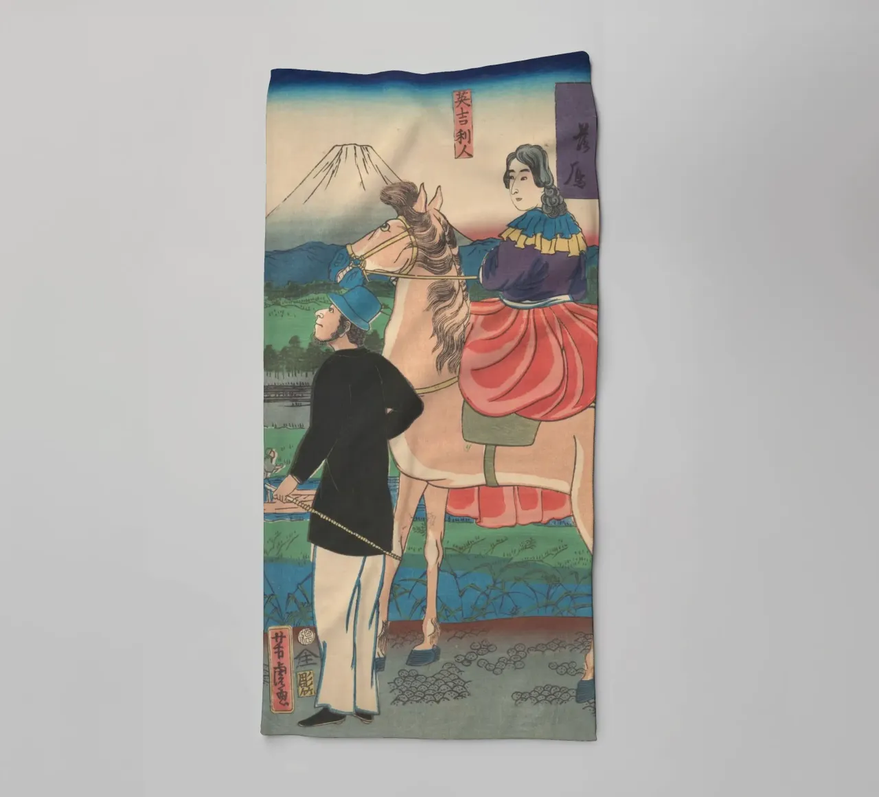 Utagawa Yoshitora - Oche in discesa al ponte Yoshida asciugamano da bagno da Wirla