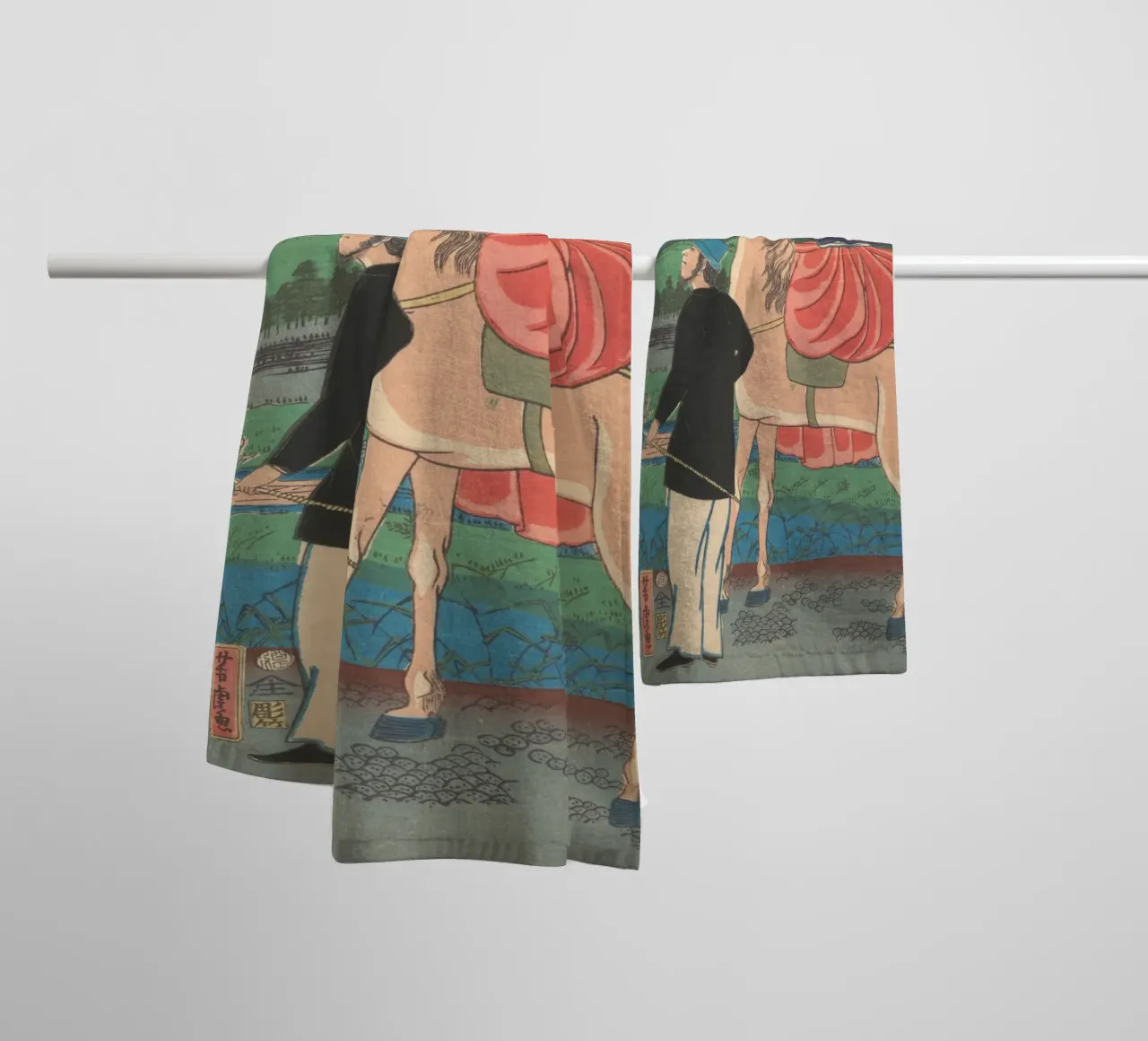 Utagawa Yoshitora - Oche in discesa al ponte Yoshida asciugamano da bagno da Wirla