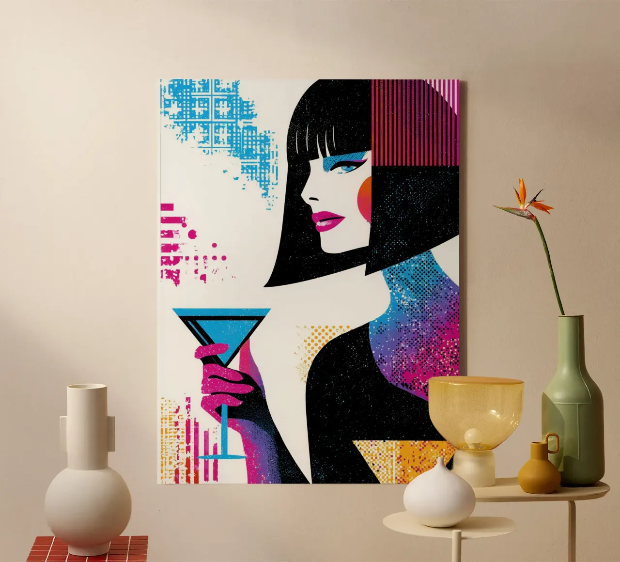 Digital Martini Cocktail | Glamour futuristico e retrò tela con Cornice a cassetta da Autofocus