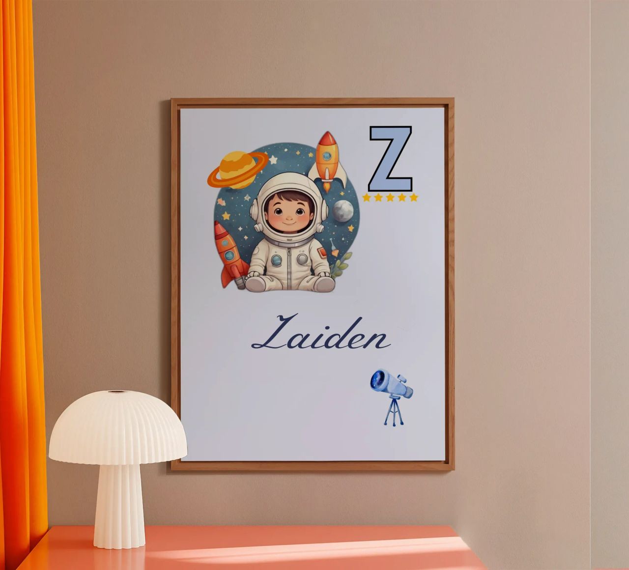 Custom Space Themed Nursery Name Letter Z Astronaut for Boys alu-dibond by Cold Wild