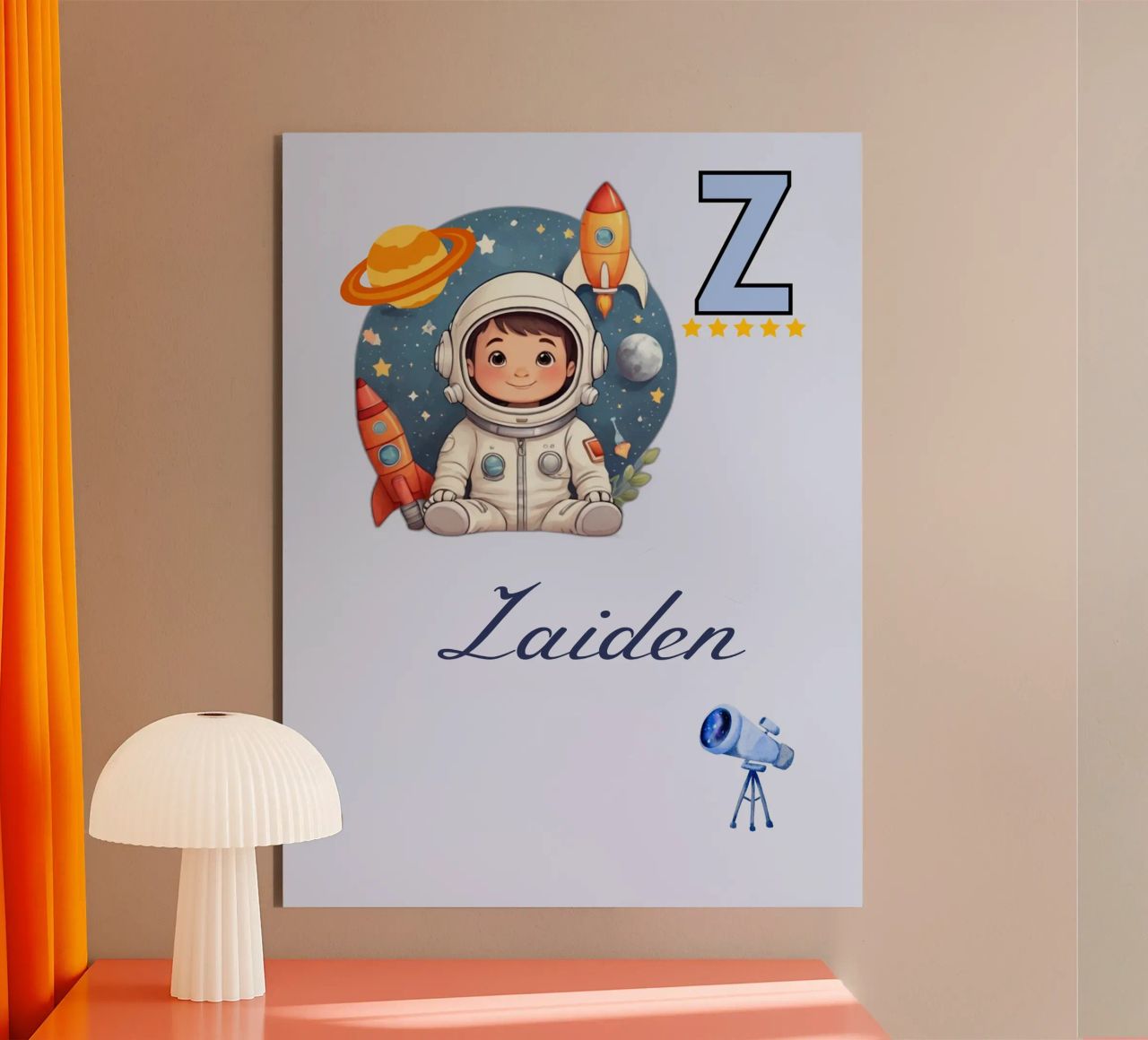 Custom Space Themed Nursery Name Letter Z Astronaut for Boys alu-dibond by Cold Wild