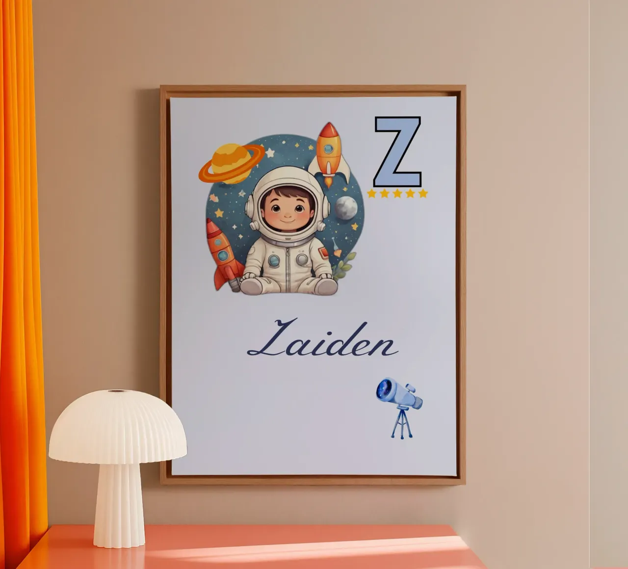 Letra Z Astronauta Personalizada para Niños con Tema Espacial lienzo de Cold Wild
