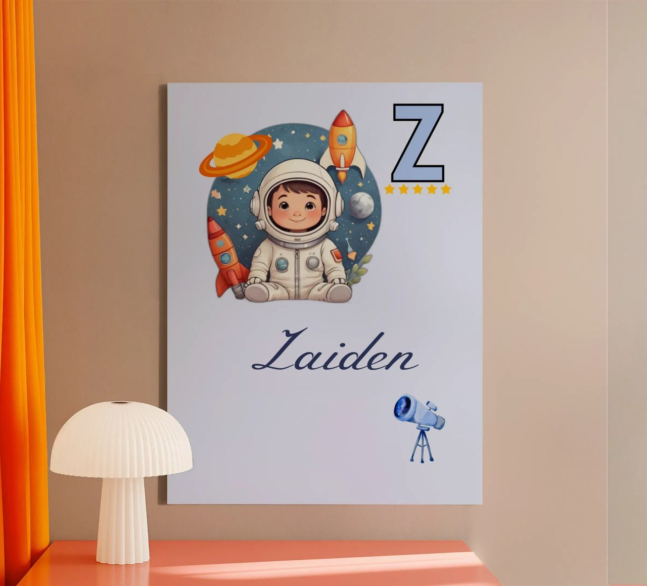 Custom Space Themed Nursery Name Letter Z Astronaut for Boys canvas by Cold Wild