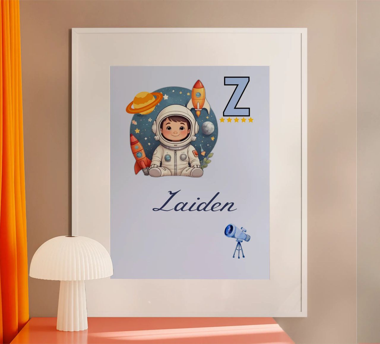 Custom Space Themed Nursery Name Letter Z Astronaut for Boys poster by Cold Wild