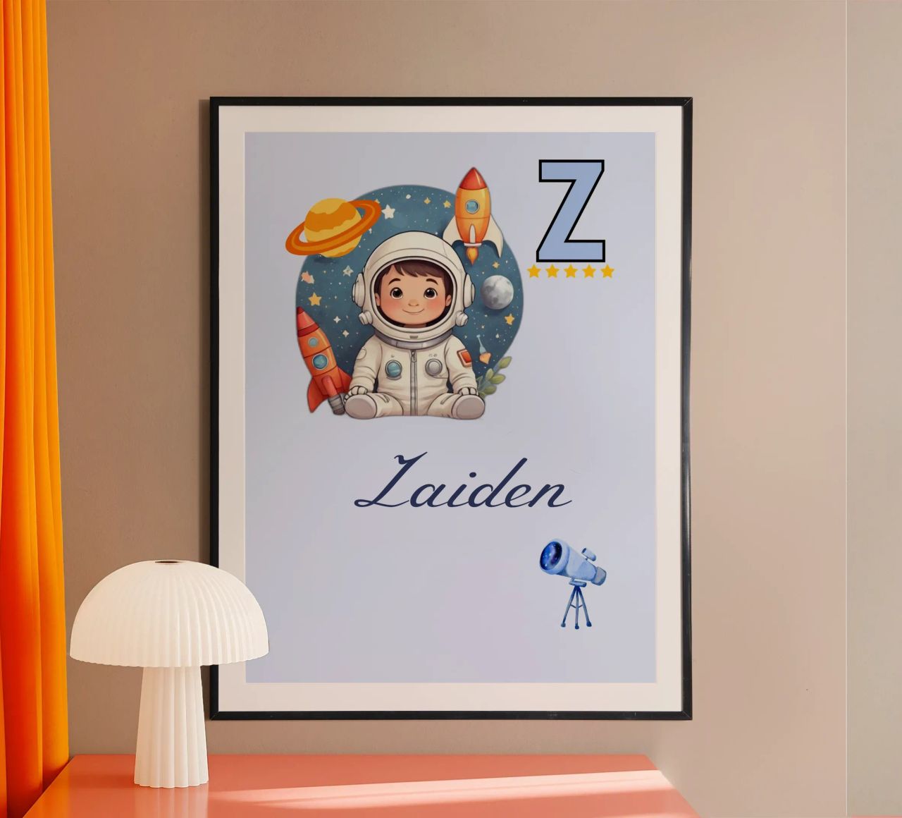 Custom Space Themed Nursery Name Letter Z Astronaut for Boys poster by Cold Wild
