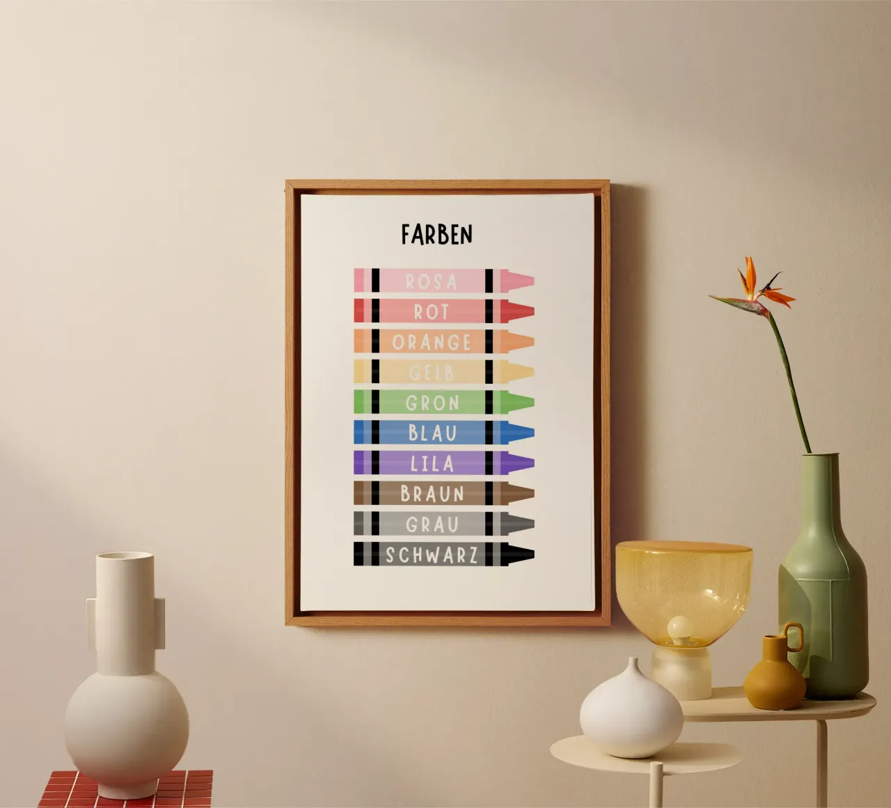 Coloured Crayon Print, Educational Colour Print, Nursery Art canvas by ABC Prints
