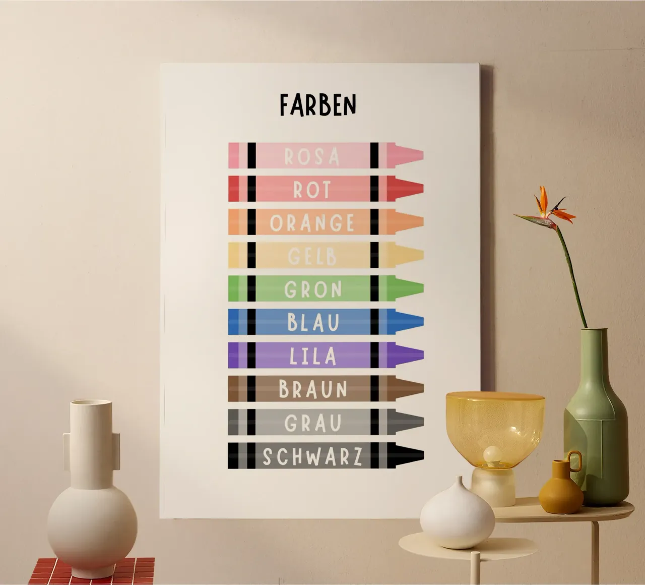 Coloured Crayon Print, Educational Colour Print, Nursery Art canvas by ABC Prints