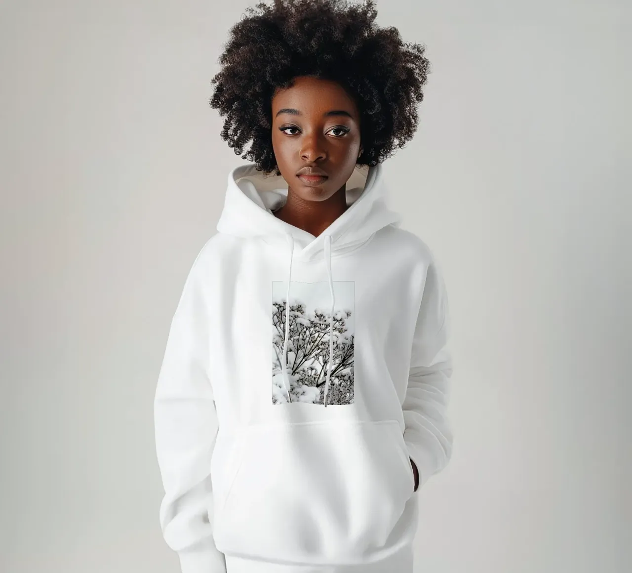 Snowy White Flower Branches felpa con cappuccio da Studio Nahili