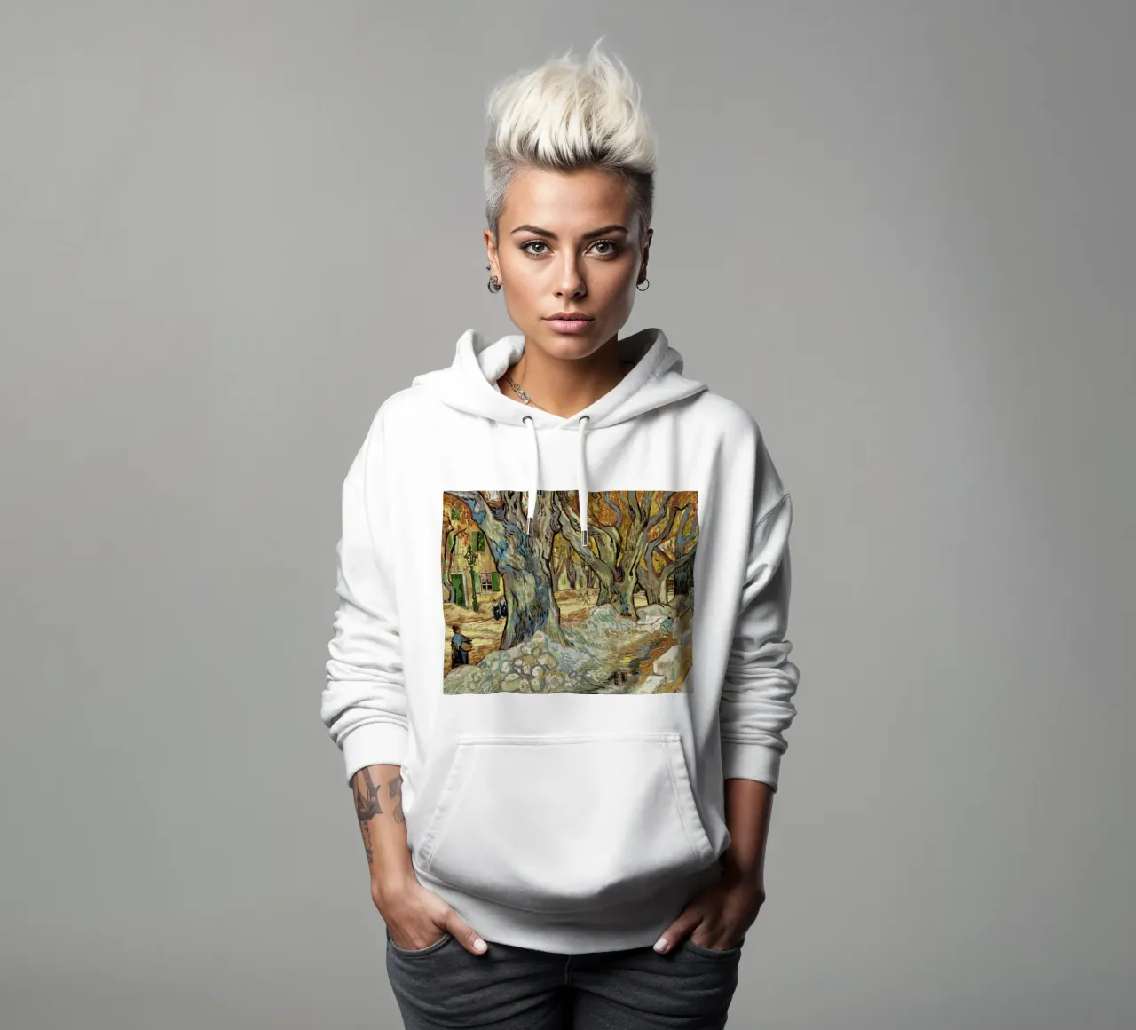 "I grandi alberi di Platano" di Vincent van Gogh felpa con cappuccio da Van Gogh Prints