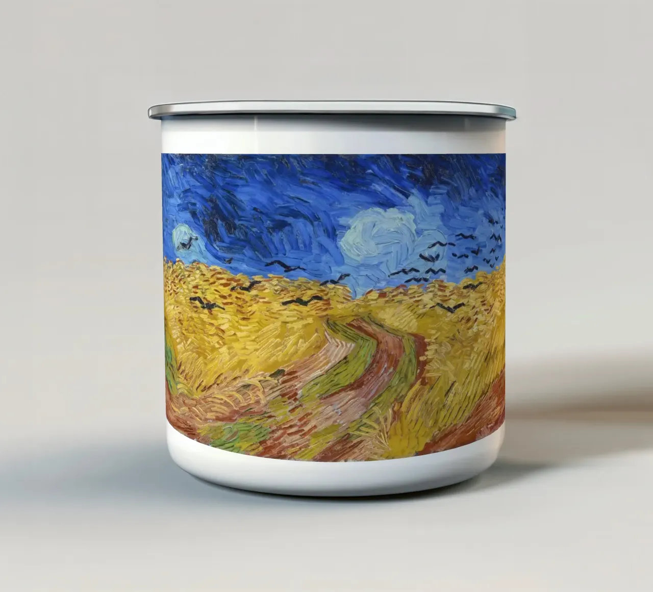 "Campo di grano con corvi" (1890) Vincent van Gogh". tazza in smalto da Van Gogh Prints