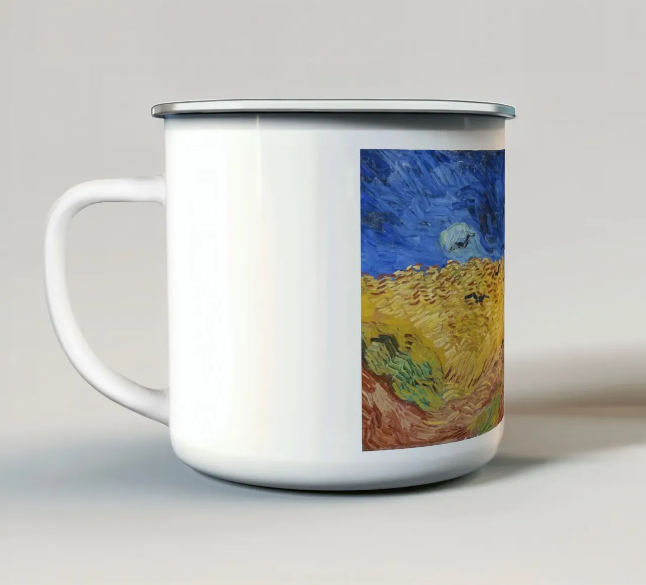 "Campo di grano con corvi" (1890) Vincent van Gogh". tazza in smalto da Van Gogh Prints