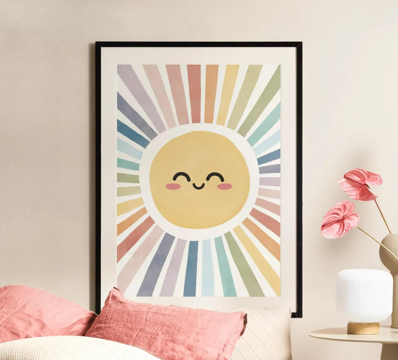 Stampa del sole felice, poster arcobaleno per bambini nella nursery, decorazione della stanza dei giochi poster con telaio in plastica da ABC Prints