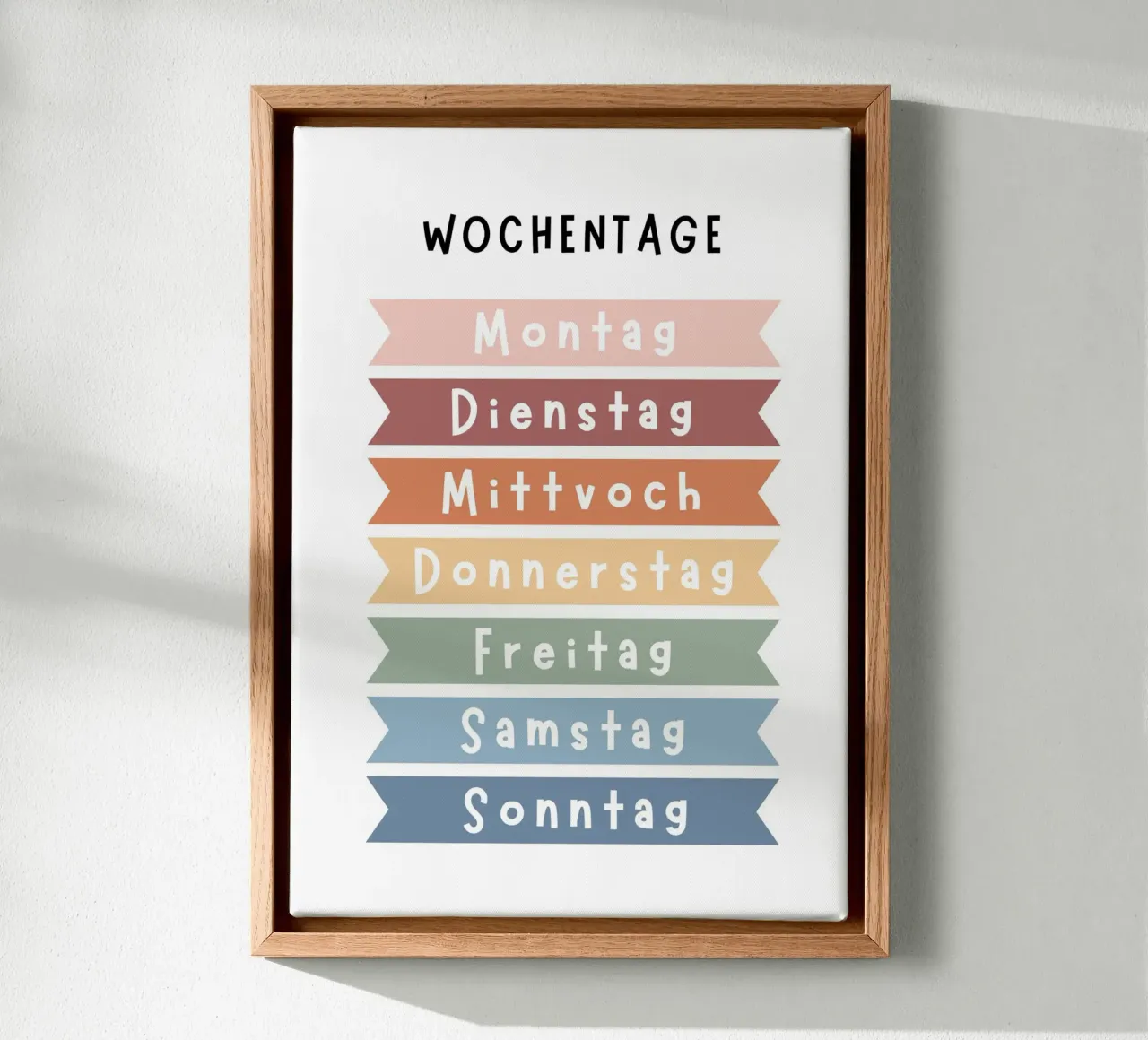 Nursery Print, Days of Week, Playroom Wall Art, Rainbow canvas with Floater frame by ABC Prints