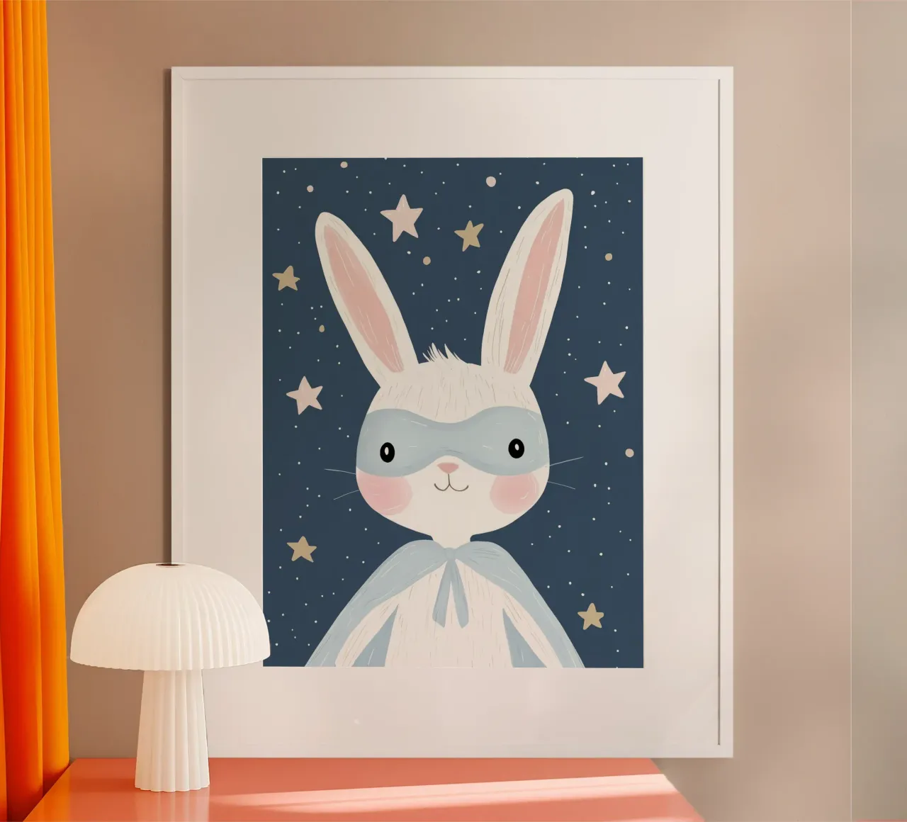 Poster del coniglietto supereroe, arte murale per l'asilo nido, poster per la stanza dei giochi poster con telaio in plastica da Little Lola