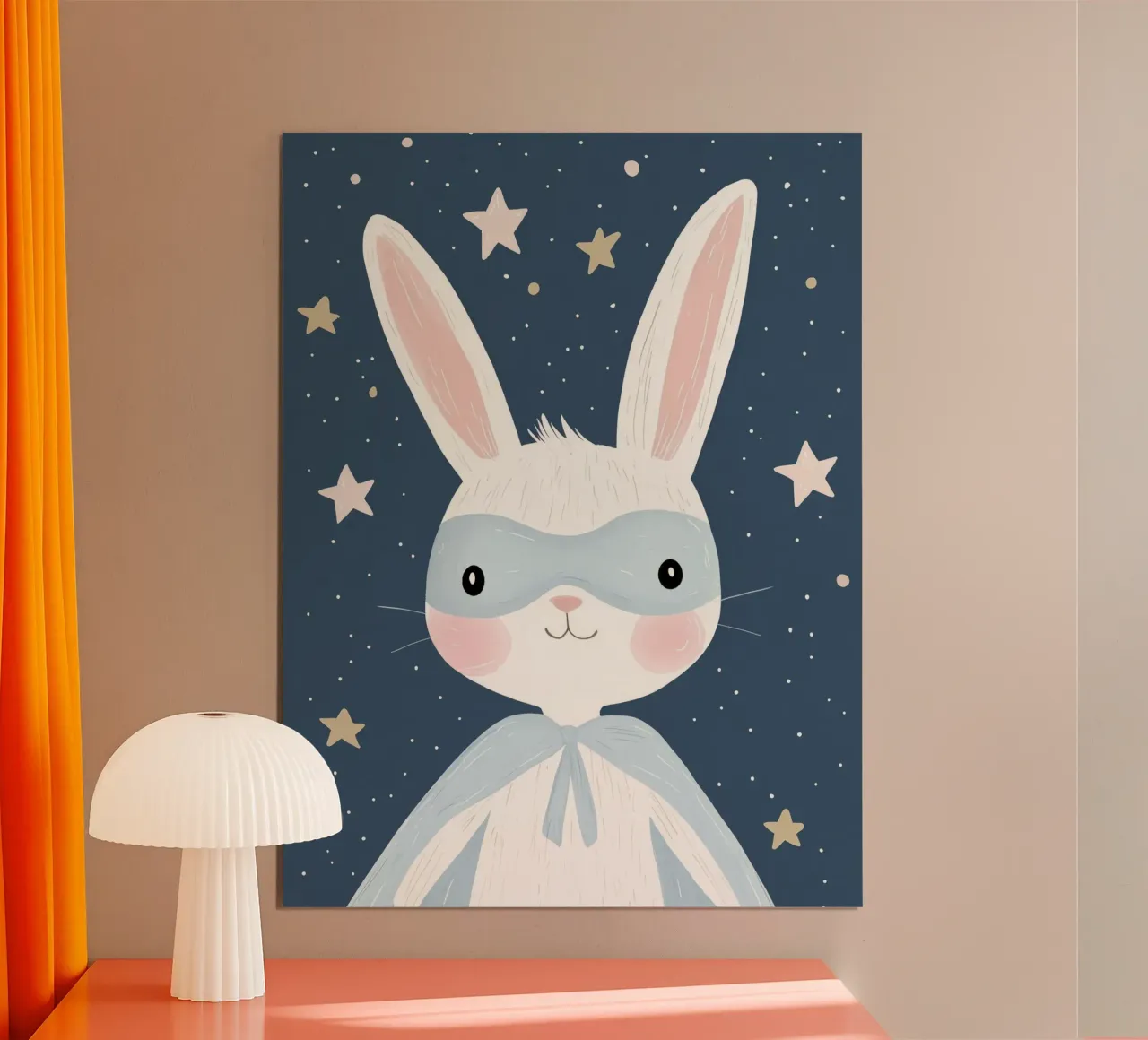 Poster del coniglietto supereroe, arte murale per l'asilo nido, poster per la stanza dei giochi poster con telaio in plastica da Little Lola