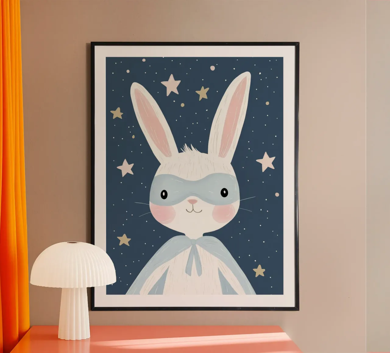 Poster del coniglietto supereroe, arte murale per l'asilo nido, poster per la stanza dei giochi poster con telaio in plastica da Little Lola