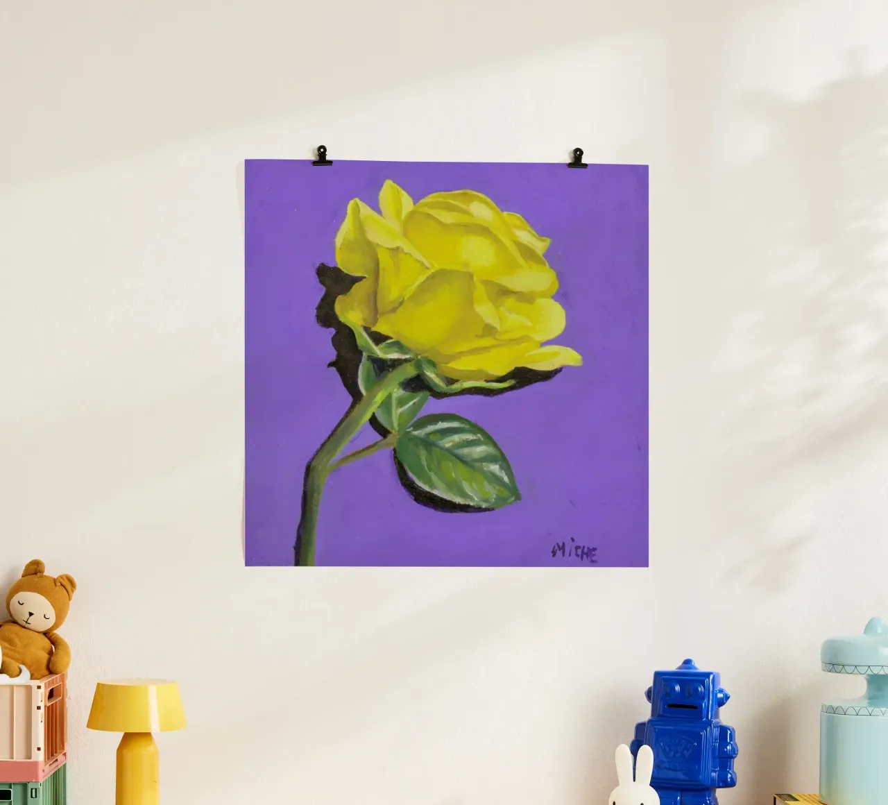 Yellow Rose poster con telaio in legno da Miche Watkins