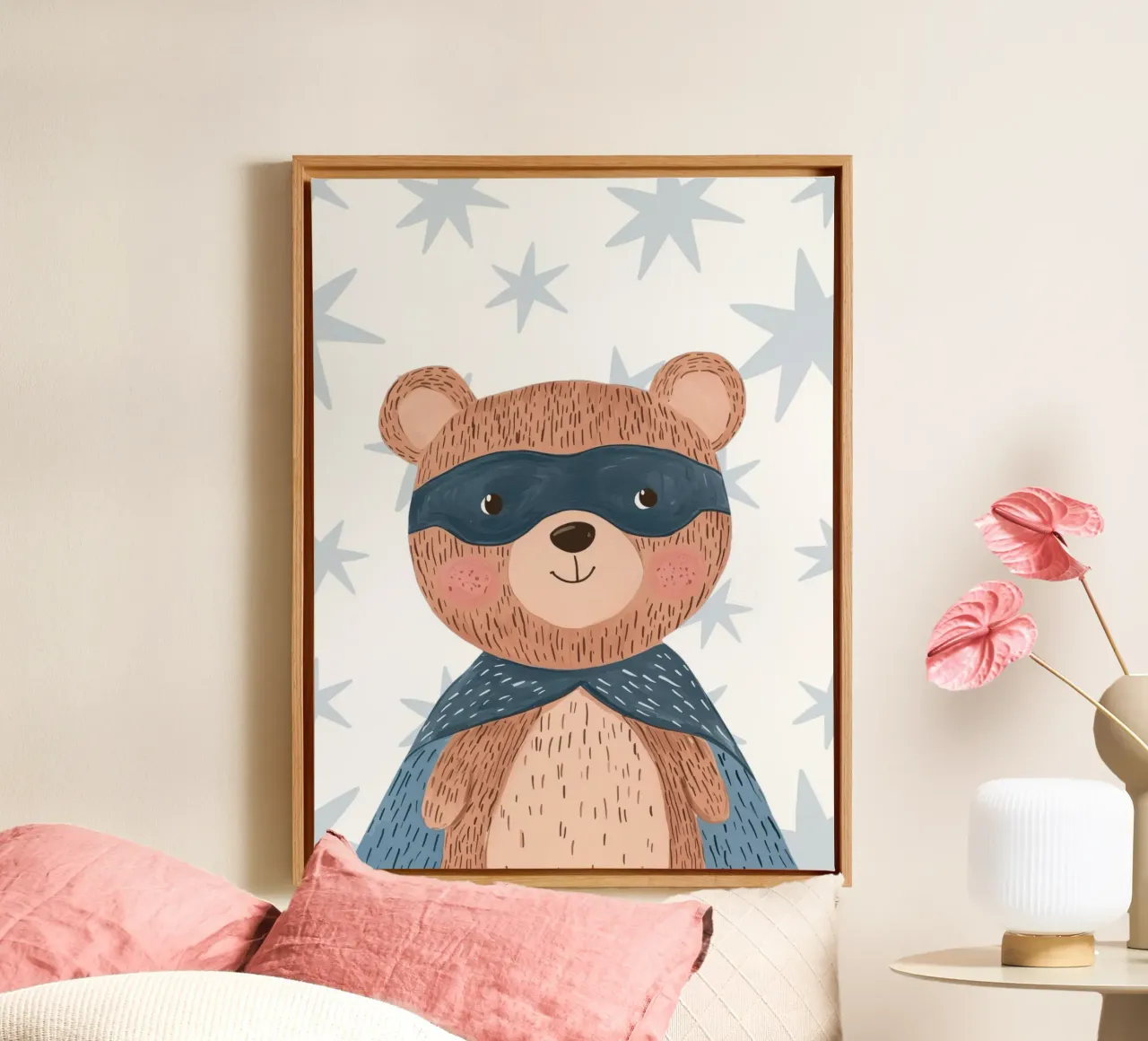 Superheld Beer Print, kinderkamer muurkunst, speelkamer Poster canvas met Baklijst van Little Lola