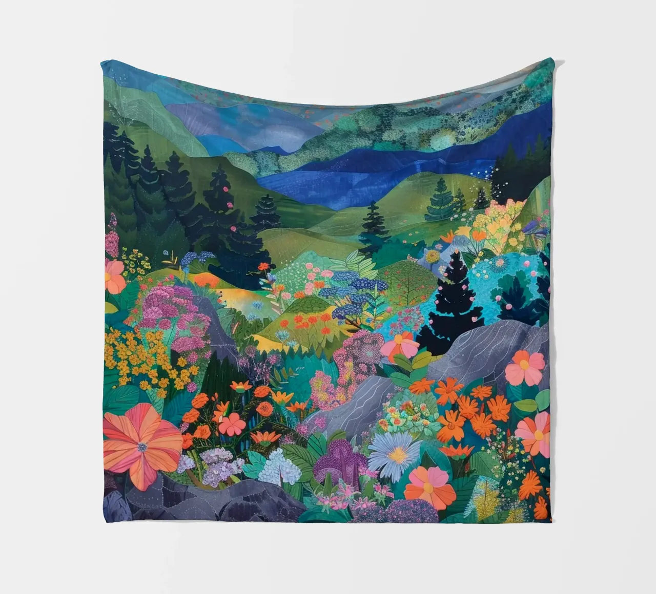 Boho Mountain Print, Abstrakte Wandkunst, Blumendruck Fleecedecke von Boheme