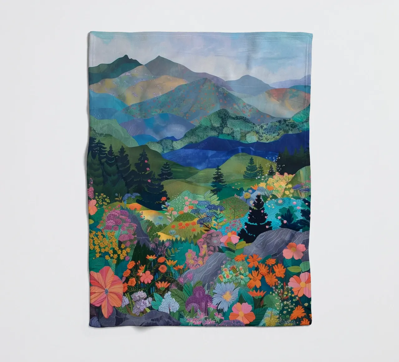 Boho Mountain Print, Abstrakte Wandkunst, Blumendruck Fleecedecke von Boheme