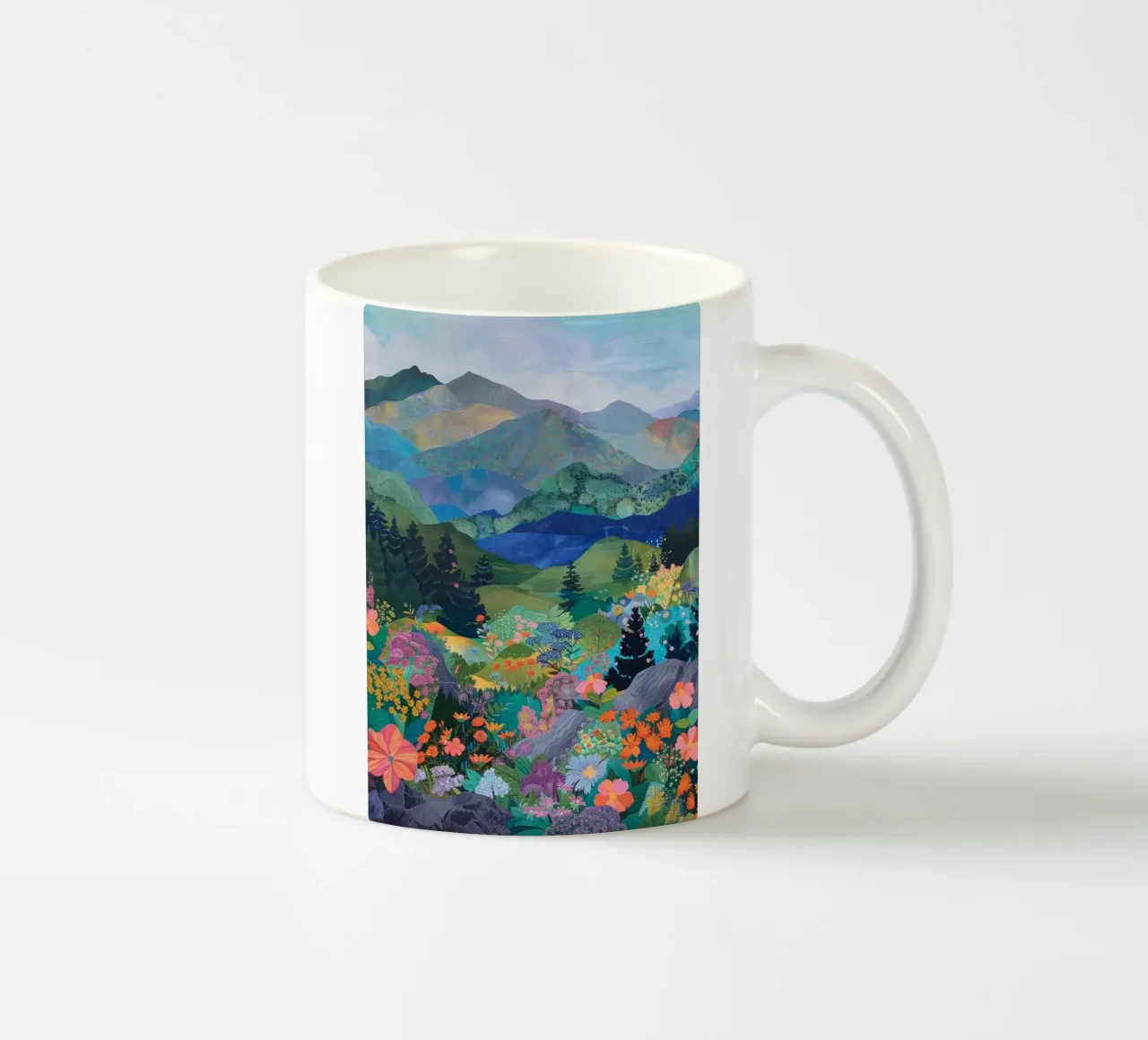 Boho Mountain Print, abstracte muurkunst, bloemenprint keramische mok van Boheme