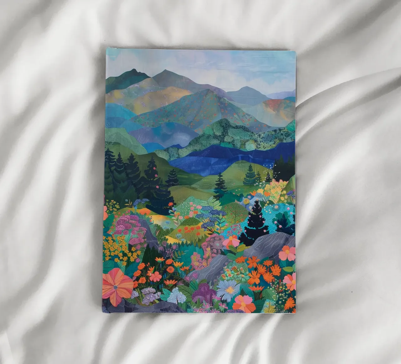 Boho Mountain Print, Abstract Wall Art, Flower Print notebook by Boheme