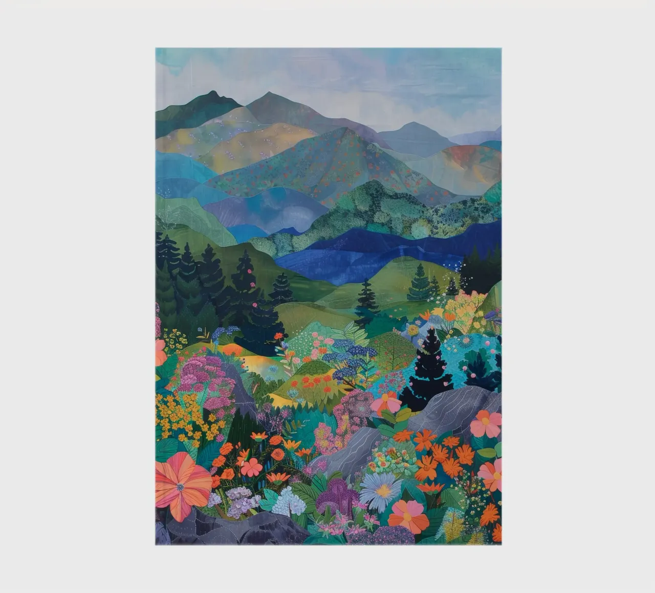 Boho Mountain Print, Abstract Wall Art, Flower Print notebook by Boheme